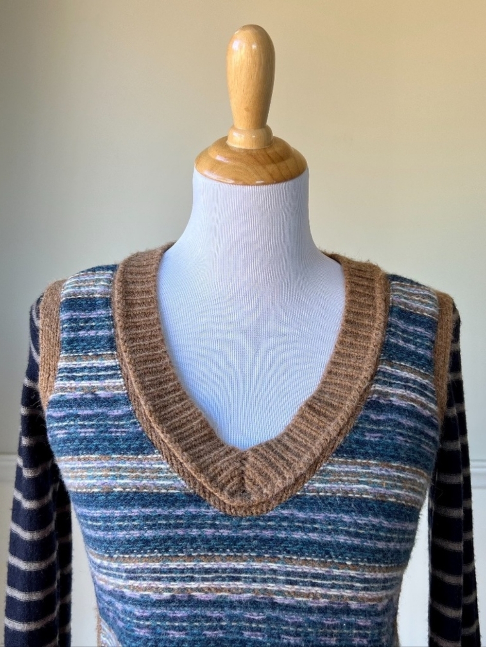 Tory Burch Alpaca Wool Blend V Neck Striped Fair Isle Sweater Small - Picture 5 of 13